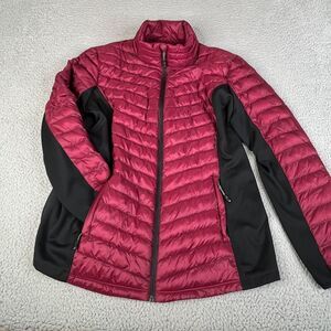 32 DEGREES Heat Puffer Jacket Womens XL Burgundy Black Full Zip Mock Neck